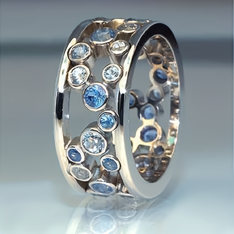 Zirconia Silver Plated Hollow Ring - Y2K Jewelry